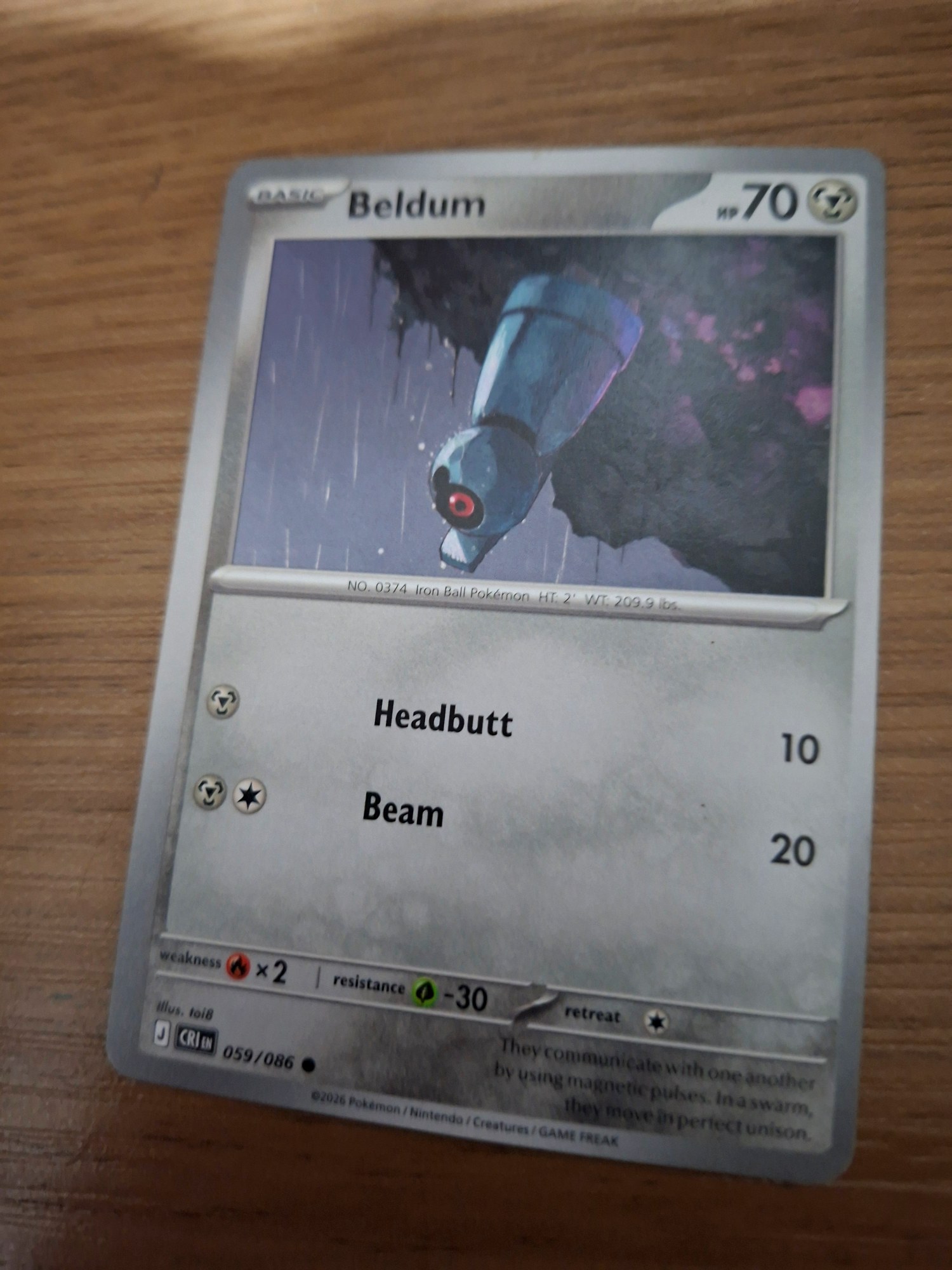 Front of Beldum Pokemon card