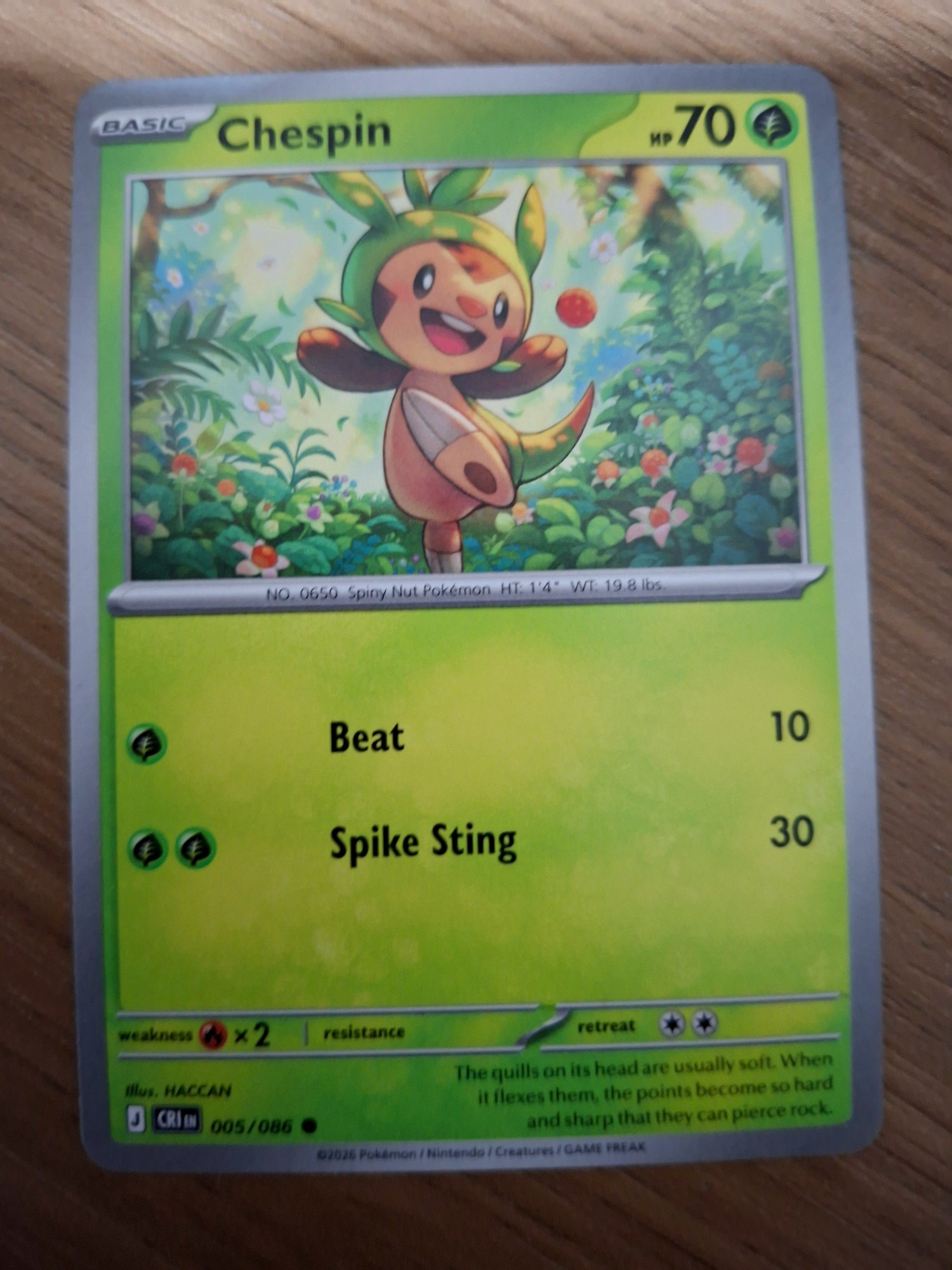 Front of Chespin Pokemon card